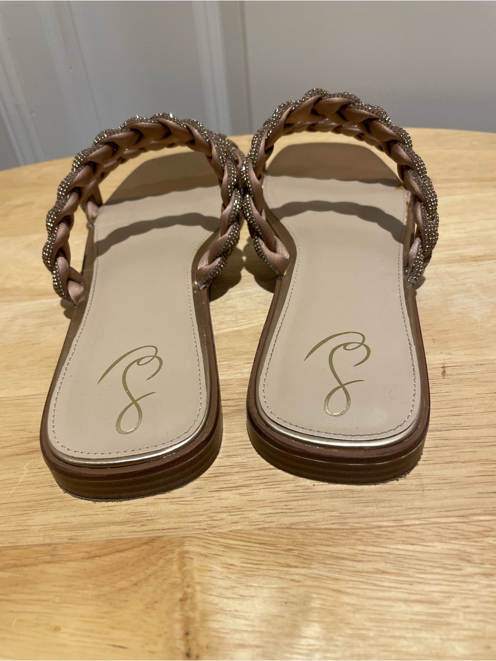 Sam Edelman Metallic Braided Double-Strap Slide Sandals in Rose Gold - Picture 2 of 6